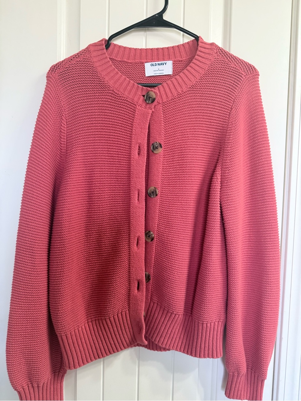 Old Navy Women’s soft red-orange/pink/carnation Button-Front Knit Sweater
